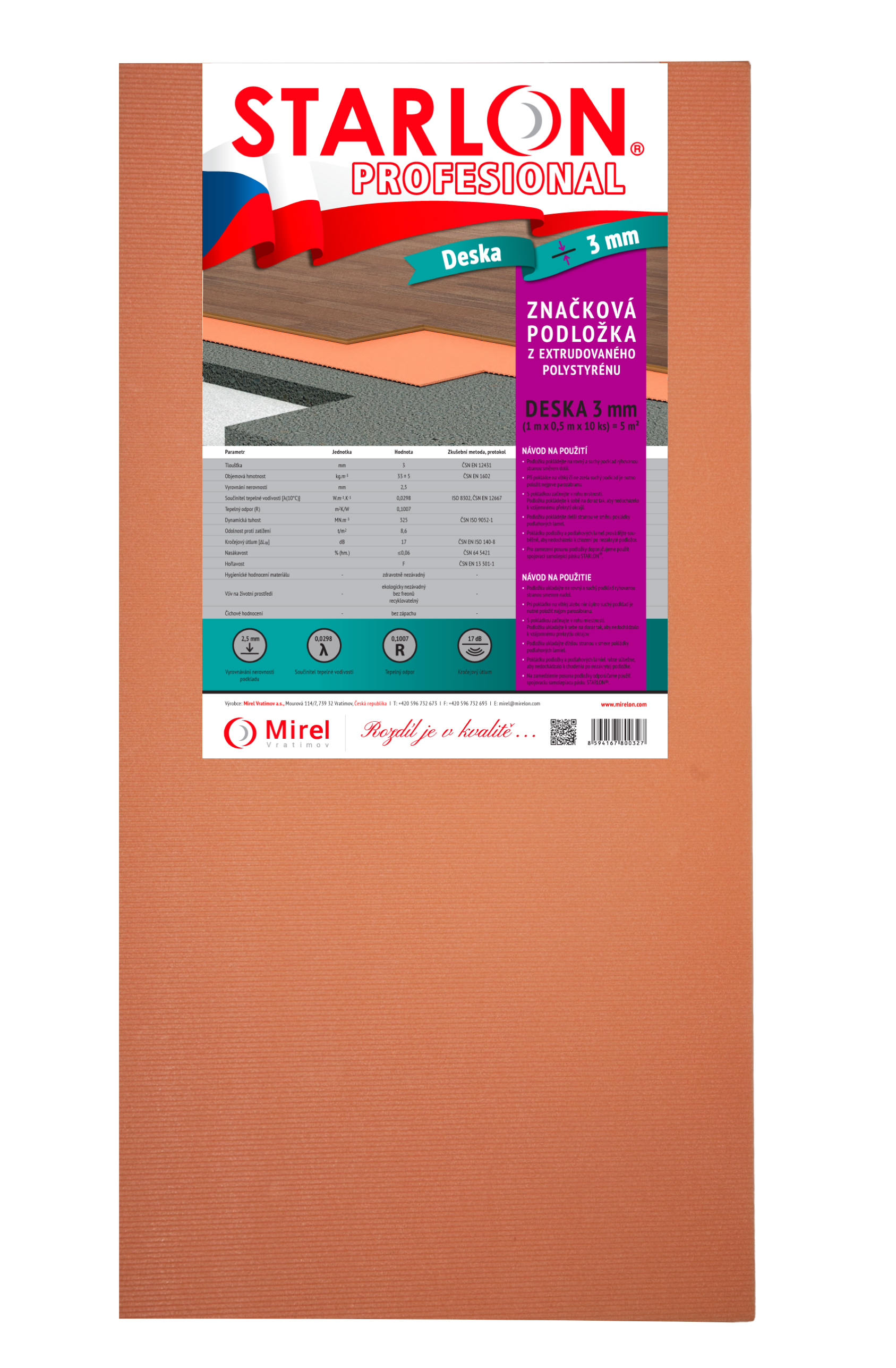 STARLON PROFESIONAL deska tl. 3 mm/50*100 cm/95m2, oranžová